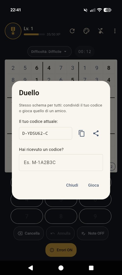 Finestra Duello con il codice sfida da condividere